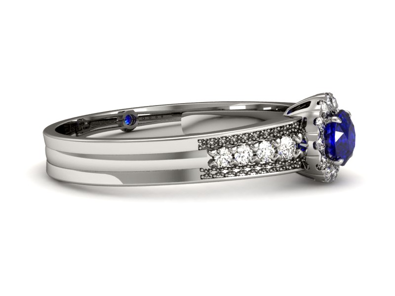 Pierścionek z szafirem i brylantami białe złoto - p16172bszc — zdjęcie 2