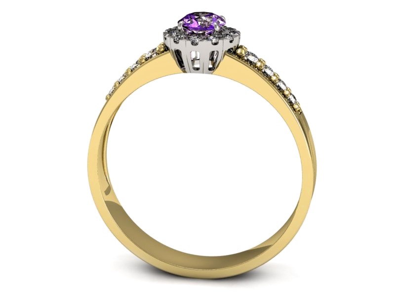 Złoty pierścionek z ametystem i brylantami - p16172zbat — zdjęcie 3