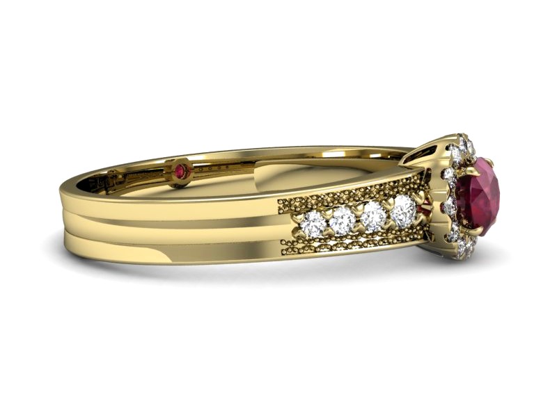 Złoty pierścionek z rubinem i brylantami - p16172zr — zdjęcie 2
