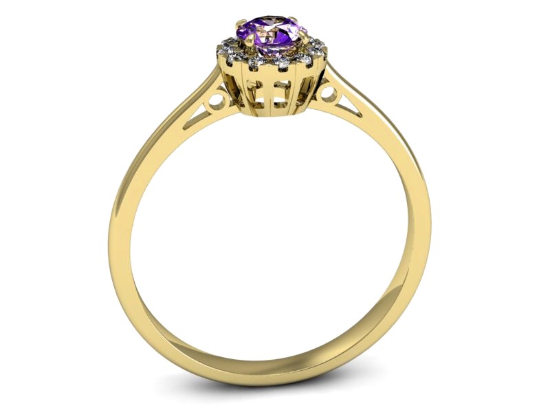 Pierścionek ametyst i brylanty żółte złoto - p16173zat — zdjęcie 3