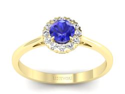 Złoty pierścionek z szafirem i diamentami - p16173zszc