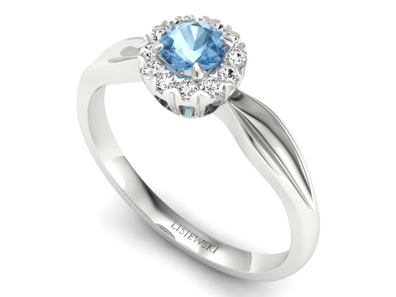 Pierścionek z topazem i brylantami białe złoto - p16174ba — zdjęcie 3