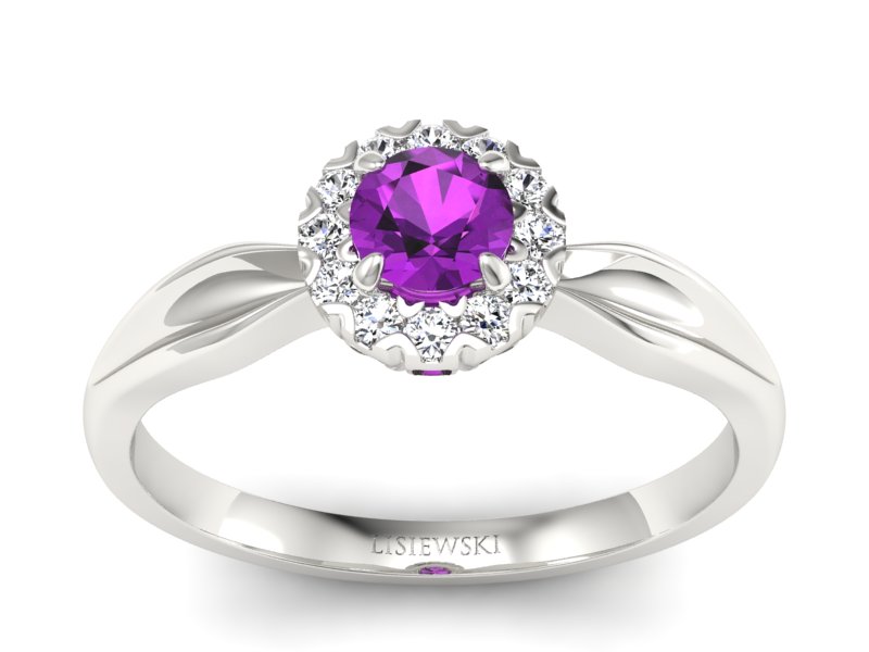 Złoty pierścionek z ametystem i brylantami - p16174bam