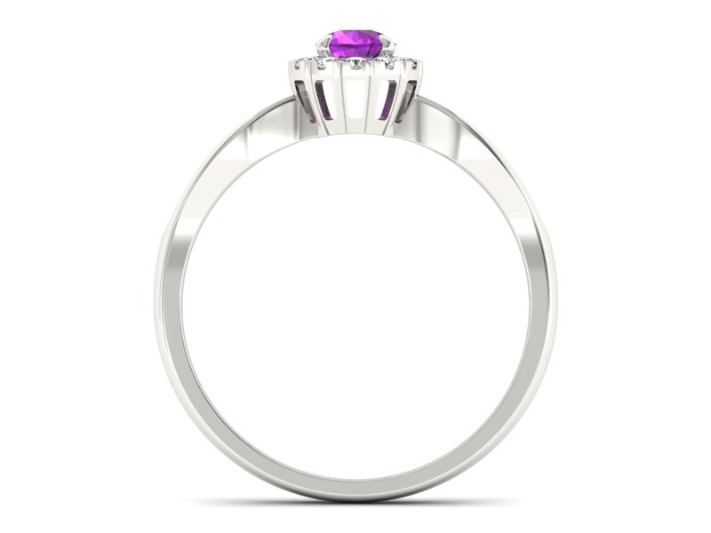 Złoty pierścionek z ametystem i brylantami - p16174bam — zdjęcie 2