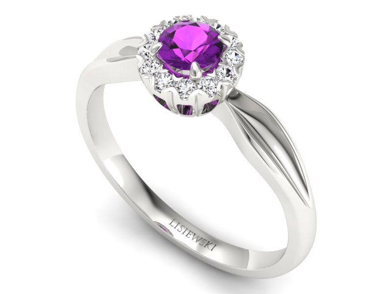 Złoty pierścionek z ametystem i brylantami - p16174bam — zdjęcie 3