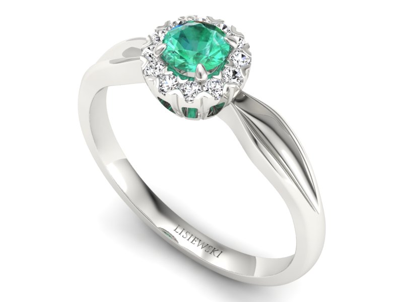 Złoty pierścionek ze szmaragdem i brylantami - p16174bsm — zdjęcie 3