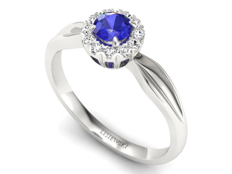 Złoty pierścionek z szafirem i brylantami - p16174bszc — zdjęcie 3