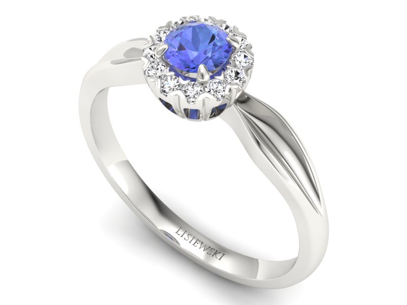 Pierścionek z tanzanitem białe złoto i brylantami - p16174bt — zdjęcie 3