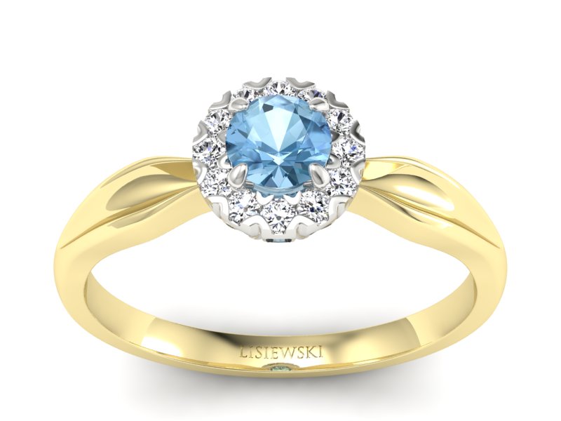 Złoty pierścionek topaz i brylanty złoto - p16174zba