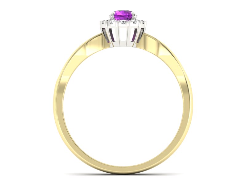Złoty pierścionek z ametystem i brylantami - p16174zbat — zdjęcie 2