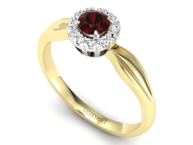 Złoty pierścionek z granatem i diamentami - p16174zbgr — zdjęcie 3