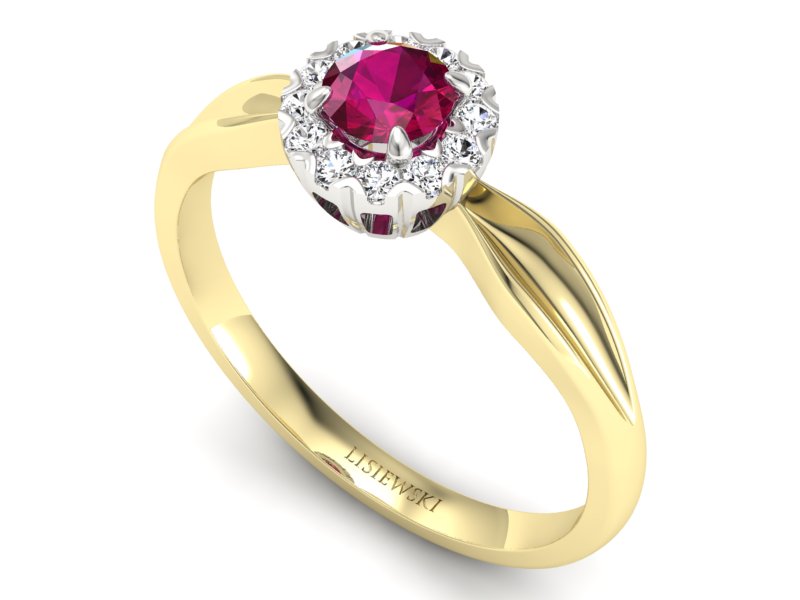 Złoty pierścionek rubin i diamenty złoto - p16174zbr — zdjęcie 3