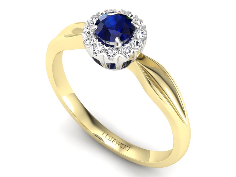 Złoty pierścionek z szafirem i brylantami - p16174zbsz — zdjęcie 3