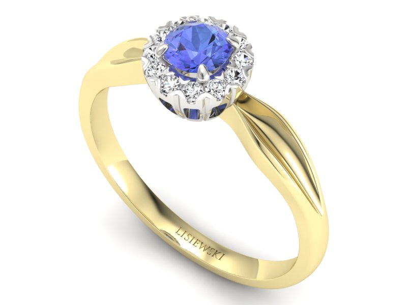 Pierścionek zaręczynowy z tanzanitem i diamentem - p16174zbt — zdjęcie 3