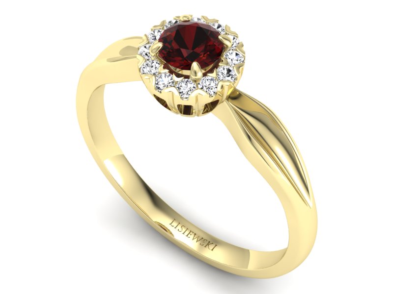 Pierścionek zaręczynowy z granatem i brylantami - p16174zgr — zdjęcie 3