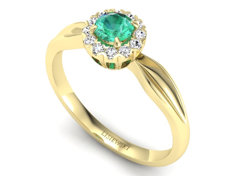 Złoty pierścionek ze szmaragdem i brylantami - p16174zsm — zdjęcie 3