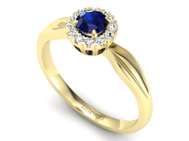 Złoty pierścionek z szafirem i diamentami - p16174zsz — zdjęcie 3