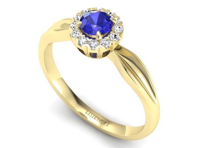 Złoty pierścionek z szafirem i brylantami - p16174zszc — zdjęcie 3