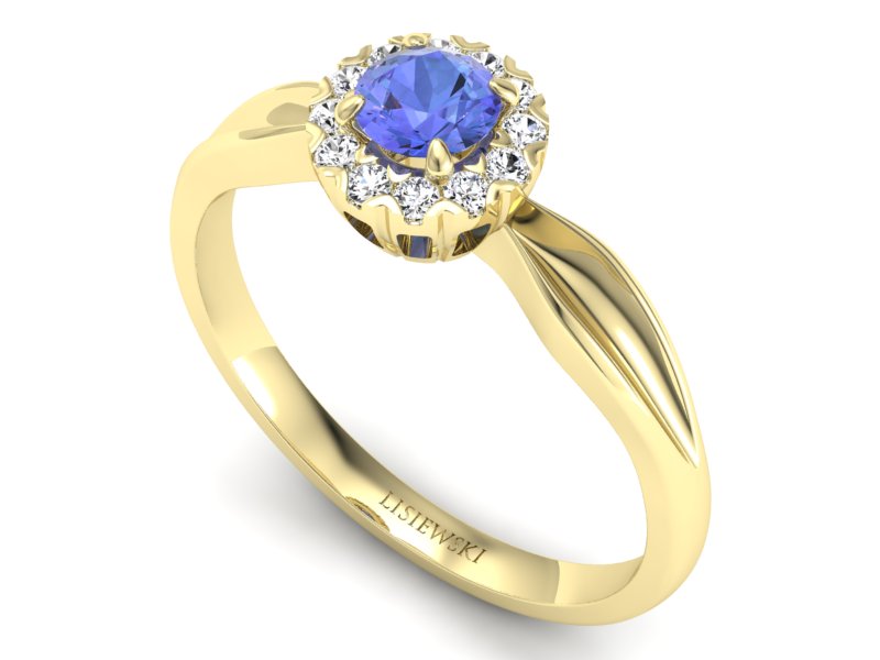 Pierścionek z tanzanitem i brylantami żółte złoto - p16174zt — zdjęcie 3