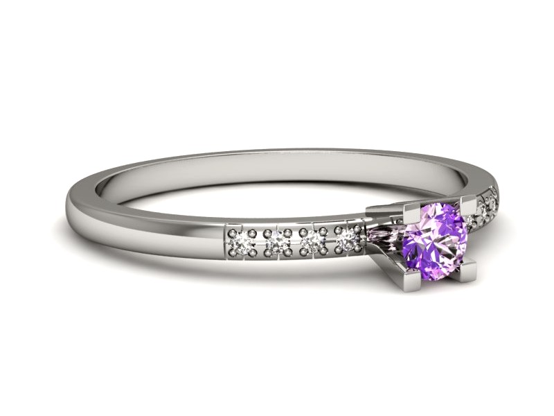 Pierścionek z ametystem i brylantami białe złoto - p16175bat — zdjęcie 2