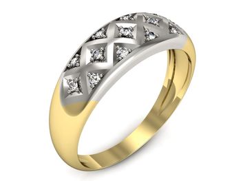 Pierścionek z diamentami żółte i białe złoto 585 - p16177zb - 1