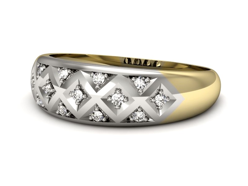 Pierścionek z diamentami żółte i białe złoto - p16177zb — zdjęcie 2