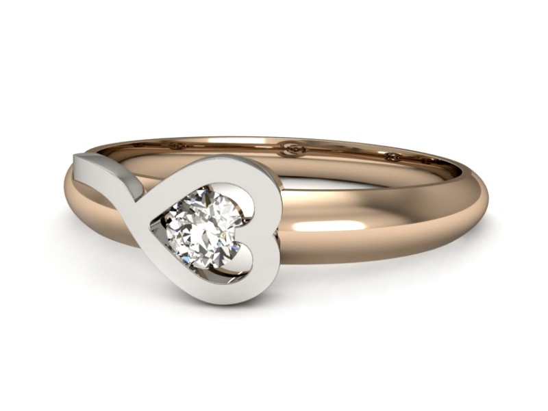 Pierścionek z brylantem różowe i białe złoto - p16178cb — zdjęcie 2