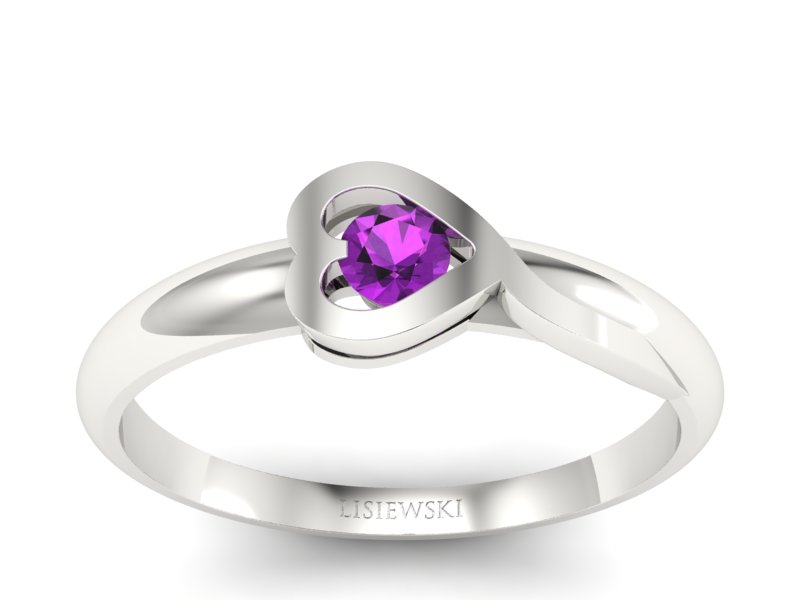 Złoty pierścionek z ametystem białe złoto - p16179bat