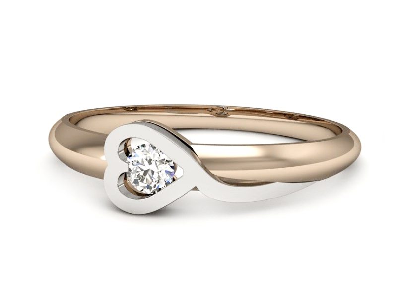 Pierścionek z brylantem białe i różowe złoto - p16179cb — zdjęcie 5