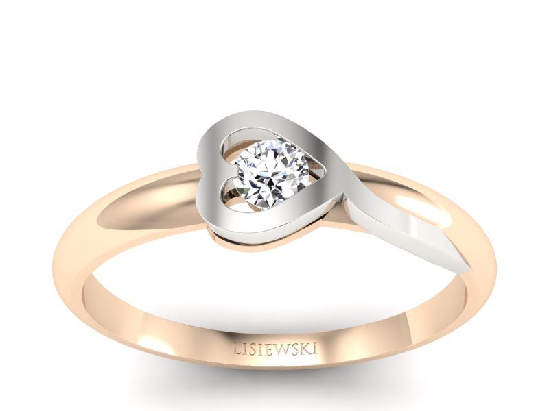 Pierścionek z brylantem białe i różowe złoto - p16179cb