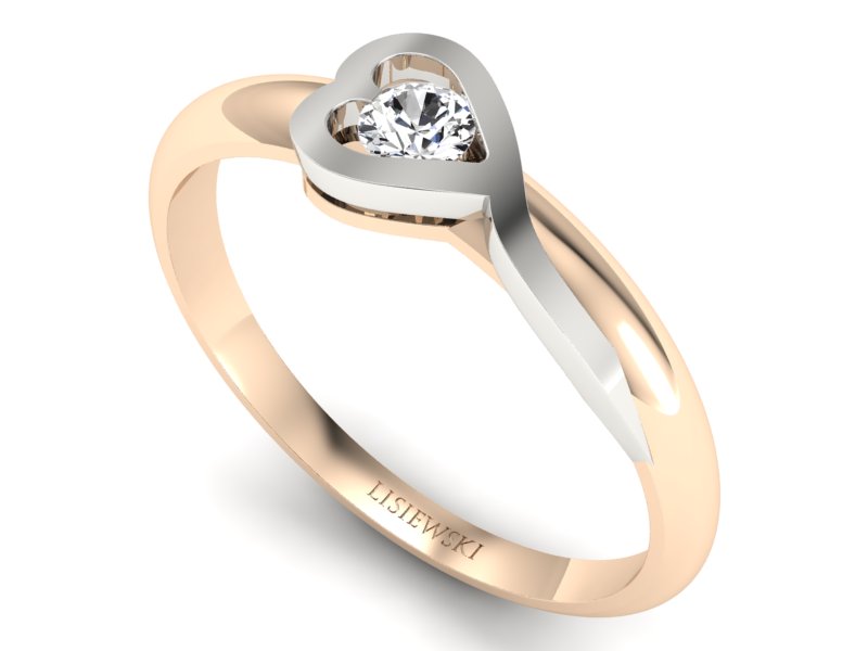 Pierścionek z brylantem białe i różowe złoto - p16179cb — zdjęcie 3