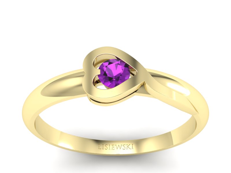 Złoty pierścionek z ametystem żółte złoto - p16179zat