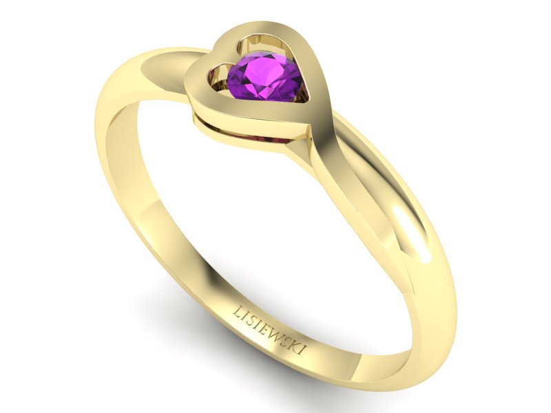 Złoty pierścionek z ametystem żółte złoto - p16179zat — zdjęcie 3