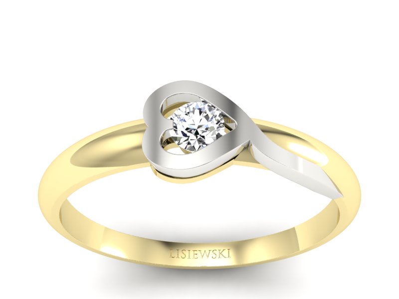 Pierścionek z brylantem białe żółte złoto - p16179zb