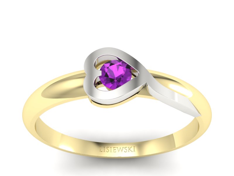Pierścionek białe i żółte złoto z ametystem - p16179zbat