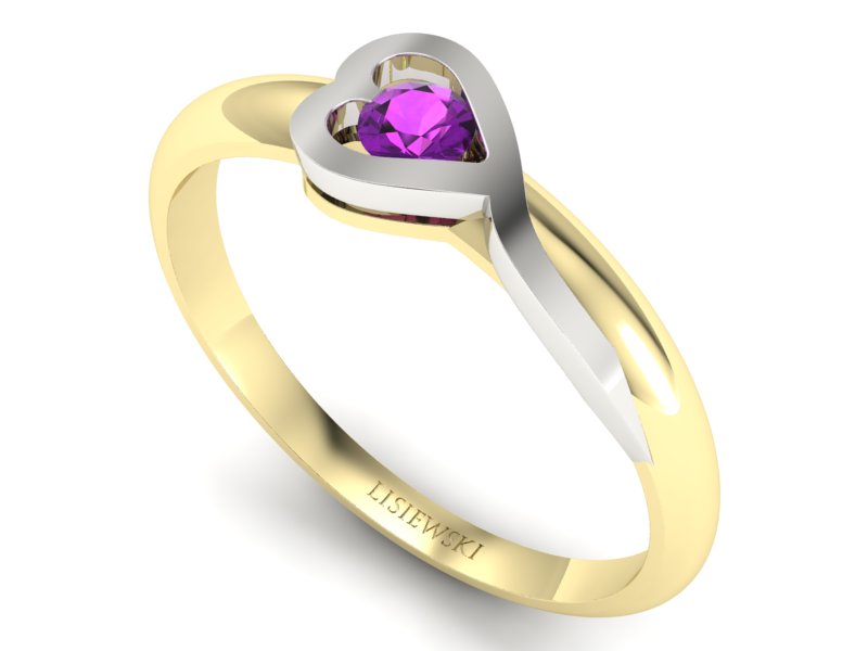 Pierścionek białe i żółte złoto z ametystem - p16179zbat — zdjęcie 3