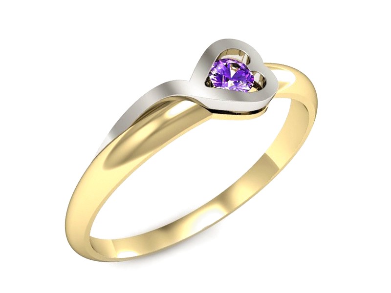 Pierścionek białe i żółte złoto z ametystem - p16179zbat — zdjęcie 4