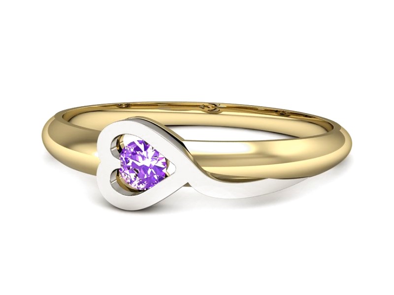Pierścionek białe i żółte złoto z ametystem - p16179zbat — zdjęcie 5