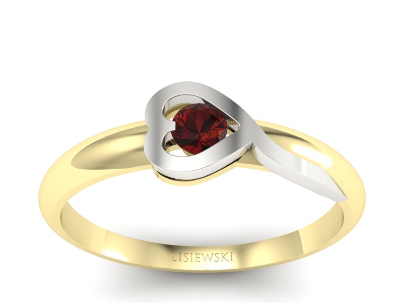 Pierścionek białe z granatem żółte złoto - p16179zbgr