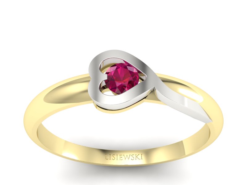 Pierścionek z rubinem z białego i żółtego złota - p16179zbr