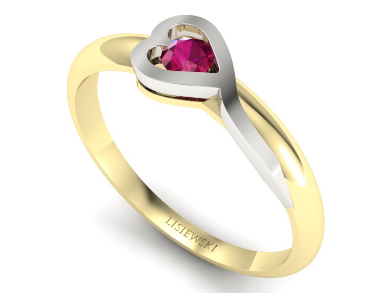 Pierścionek z rubinem z białego i żółtego złota - p16179zbr — zdjęcie 3