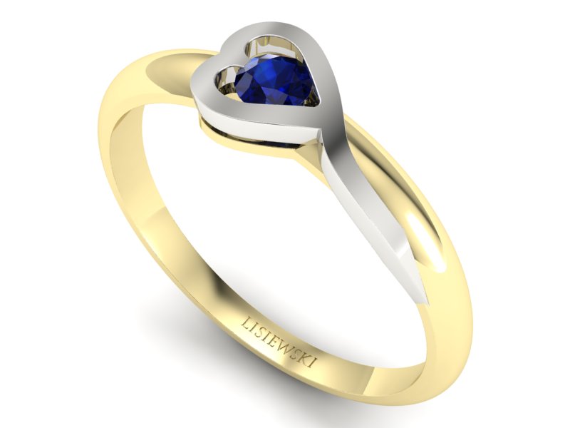 Złoty pierścionek z szafirem białe żółte złoto - p16179zbsz — zdjęcie 3
