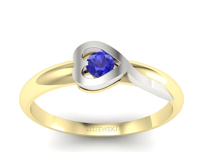 Pierścionek z szafirem biało żółte złoto - p16179zbszc