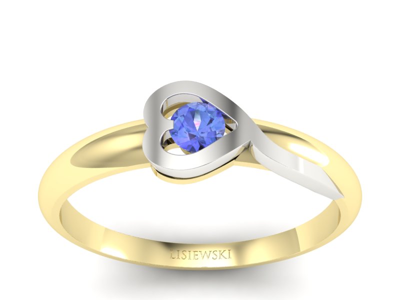 Pierścionek z tanzanitem białe i żółte złoto - p16179zbt