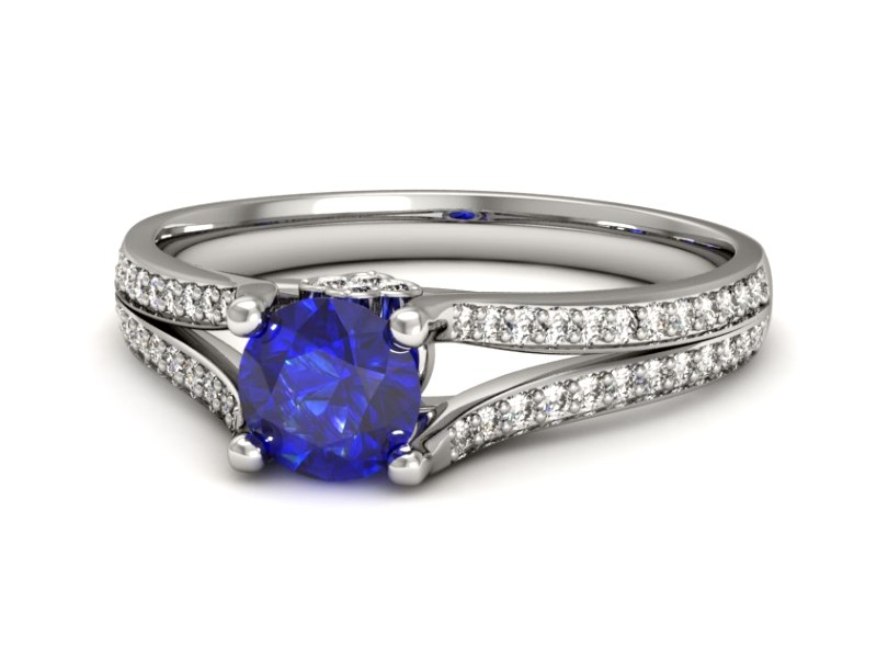 Pierścionek z szafirem i brylantami białe złoto - p16180bszc — zdjęcie 3