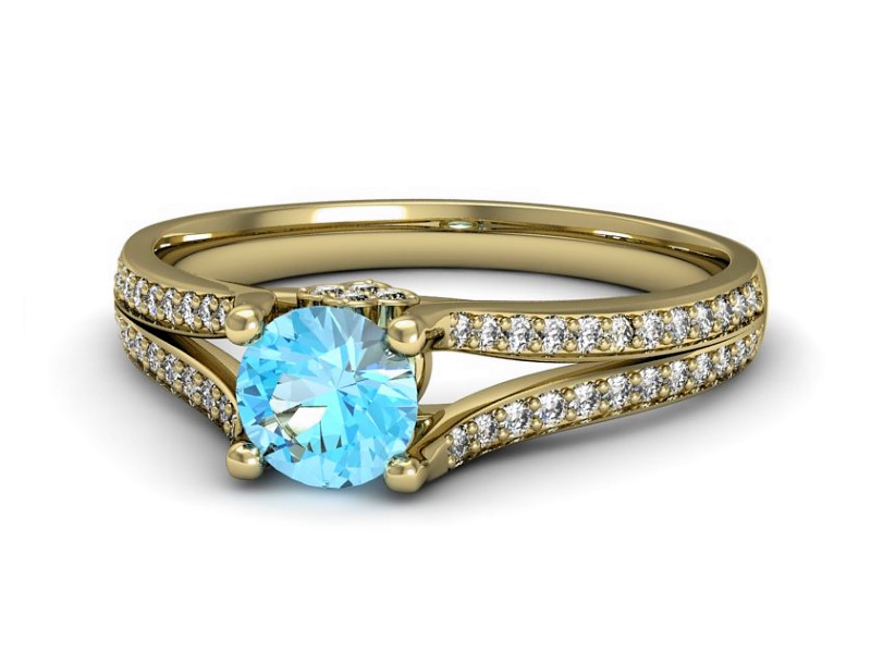Pierścionek z topazem i brylantami żółte złoto - p16180za — zdjęcie 3