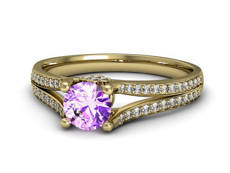 Pierścionek ametyst i brylanty żółte złoto - p16180zat — zdjęcie 3