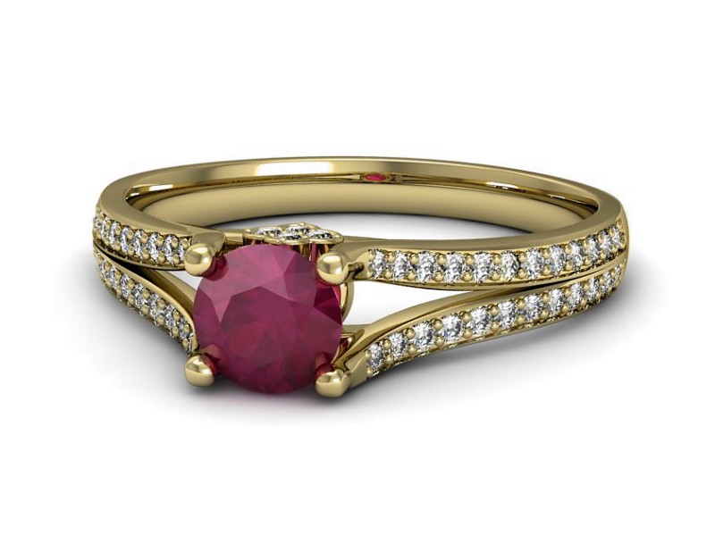 Pierścionek z rubinem i brylantami żółte złoto - p16180zr — zdjęcie 3