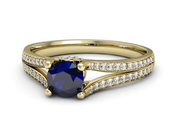 Złoty pierścionek z szafirem i brylantami - p16180zsz