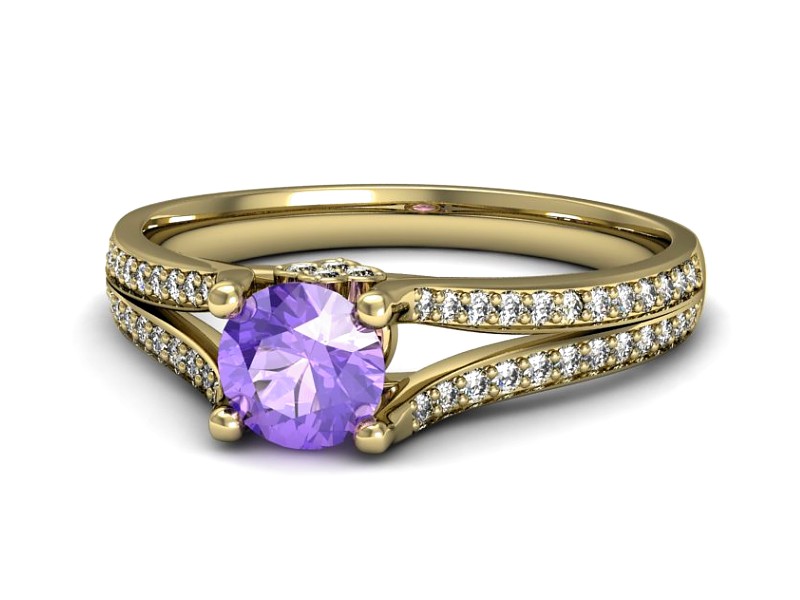 Złoty pierścionek z tanzanitem z brylantami - p16180zt — zdjęcie 3